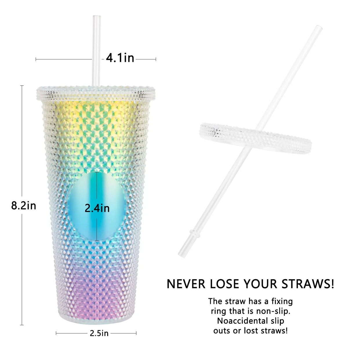 Studded Tumbler with Straw, Double Walled Iridescent 24oz BPA Free G25131