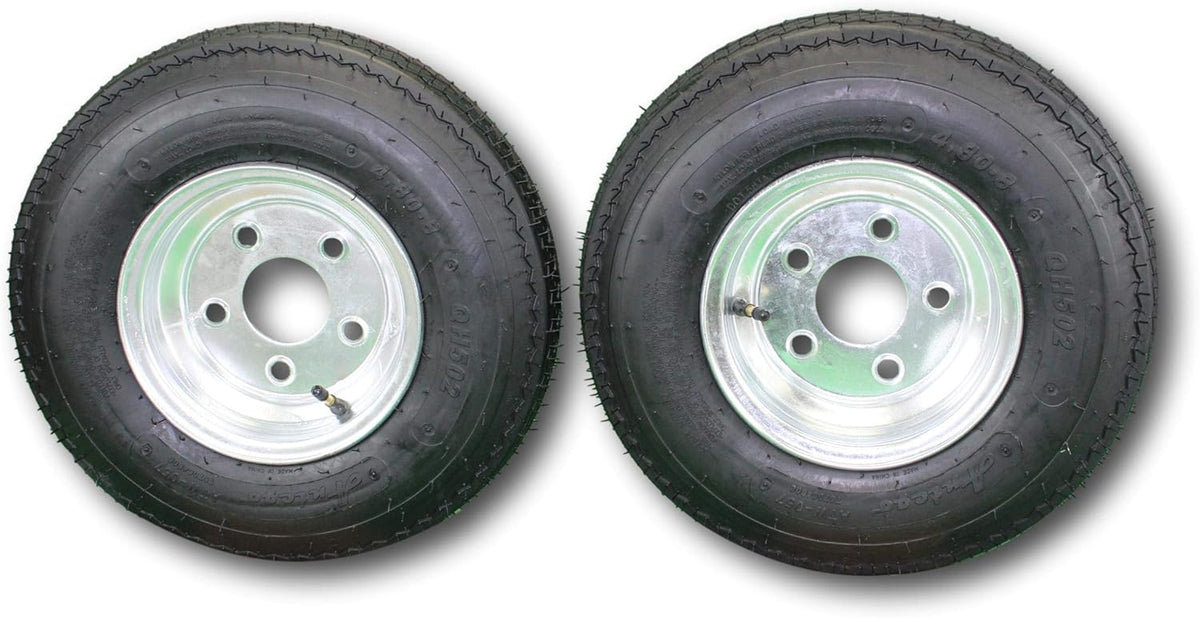 2-Pack Trailer Tire & Rim Set, 480-8 4.80-8, Load Range C, 6 Ply, 5 Lug Galvanized Alloy Wheels Y9459