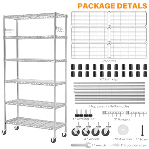 5 Tier Heavy Duty Metal Rolling Shelving Unit with Wheels & 8 Hooks, Black Y113647