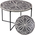 Round Coffee Table 30”W X 19”H Wooden Floral Top Metal Legs Black W74938