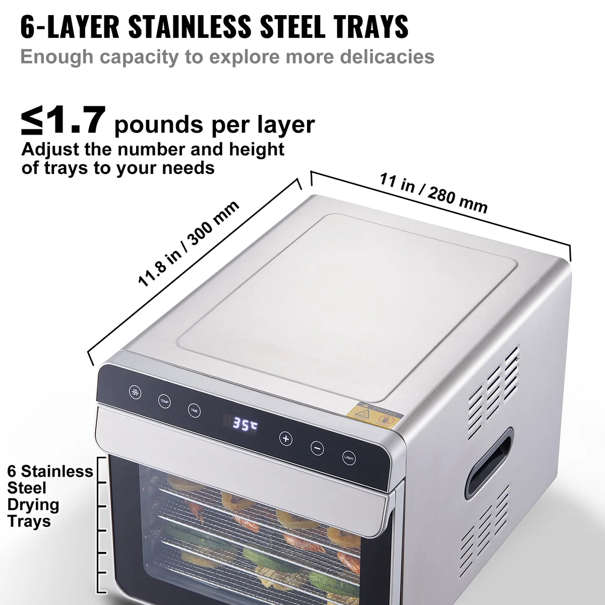 6 Tray Stainless Steel Food Dehydrator Machine W596