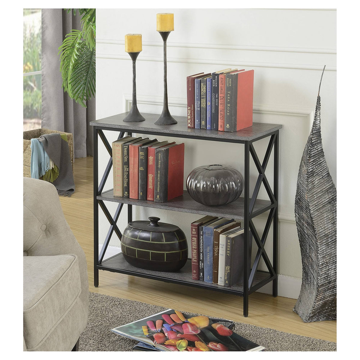 3-Tier Weathered Gray Bookcase K39945