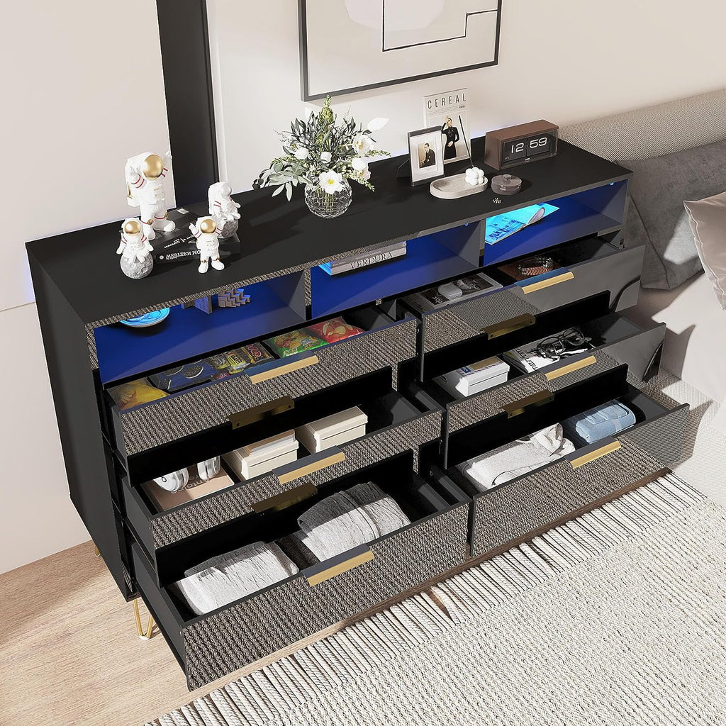 White 6 Drawer Wood Dresser with LED Lights T136484