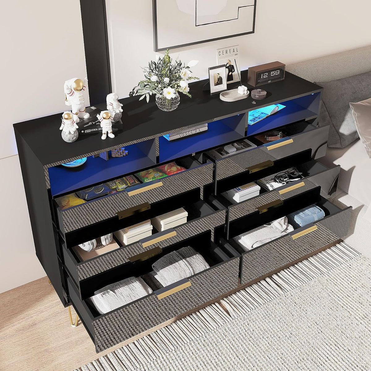 White 6 Drawer Wood Dresser with LED Lights T136484