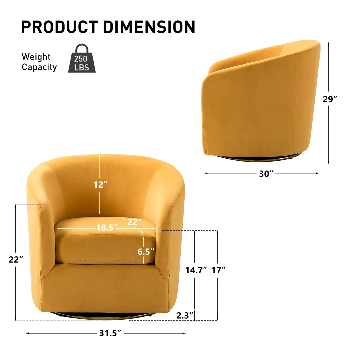 Velvet Swivel Barrel Chair Set of 2 Yellow F707