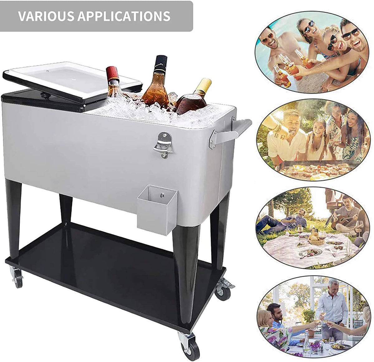 80QT Rolling Cooler Cart with Wheels Silver A968085