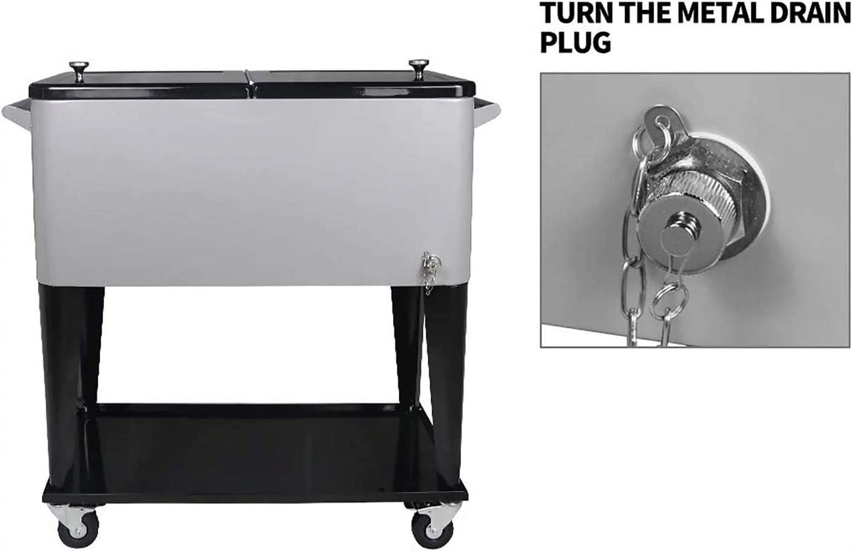 80QT Rolling Cooler Cart with Wheels Silver A968085