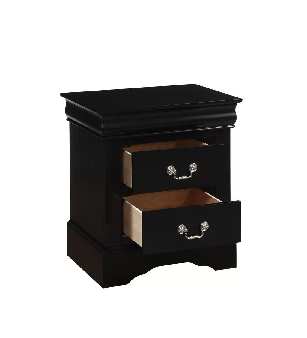 Queen Panel Bed 3pc Set with 2 Nightstands Black Finish U2879
