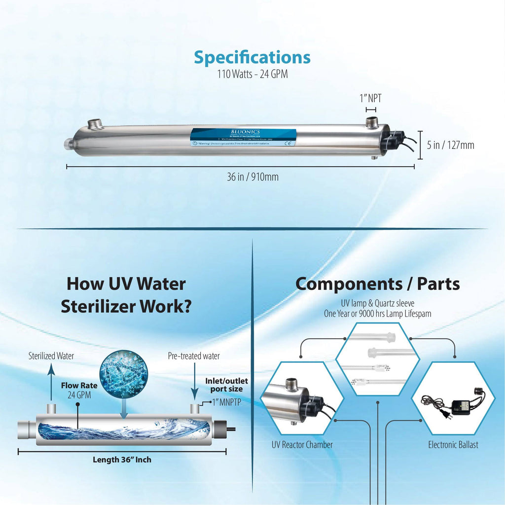 110W UV Ultraviolet Sediment Carbon Well Water Purifier R7595