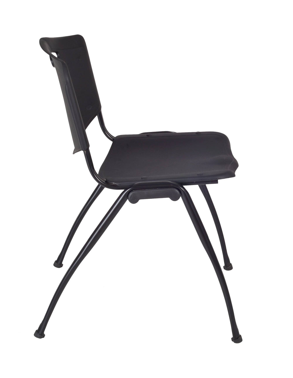 Mocha Walnut Round Breakroom Table and 4 Black Stack Chairs O9662