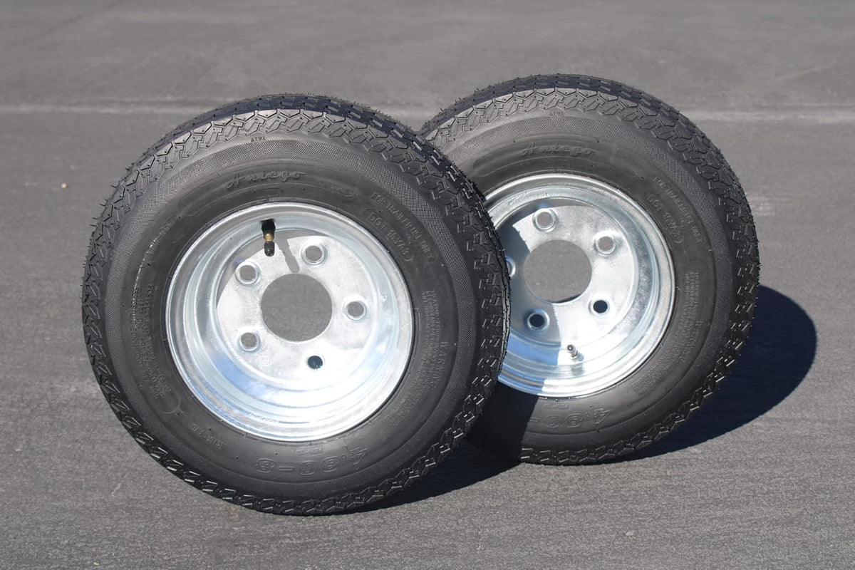 2-Pack Trailer Tire & Rim Set, 480-8 4.80-8, Load Range C, 6 Ply, 5 Lug Galvanized Alloy Wheels Y9459