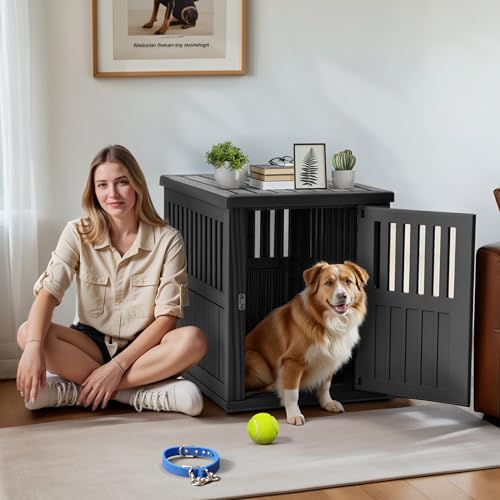 Dog Crate Furniture End Table with Lockable Latch O76858