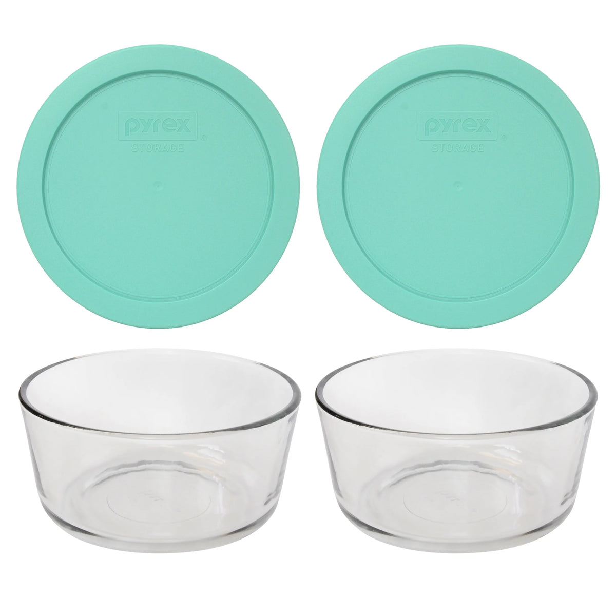 Round Glass 4-Cup Storage Bowl with Sea Glass Green Plastic Lid (2-Pack) E5948