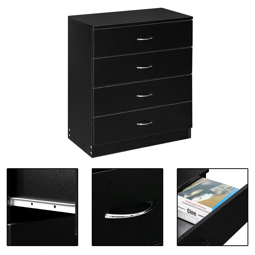 Black 4 Drawer Wood Nightstand Q4888