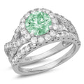 1.92 ct Green Diamond 18K White Gold Halo Bridal Set SZ 6.25 I98309