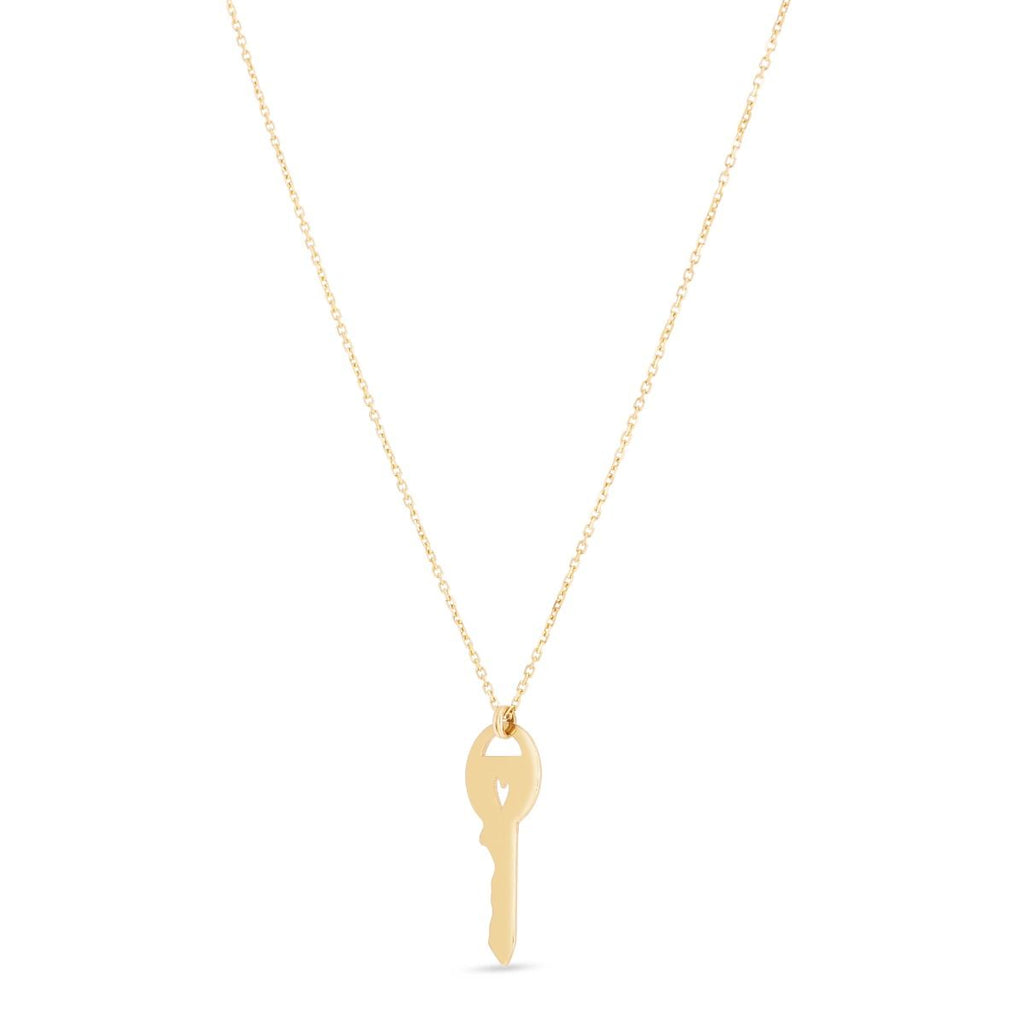 14K Yellow Gold Heart Key Necklace with Spring Ring Clasp L532