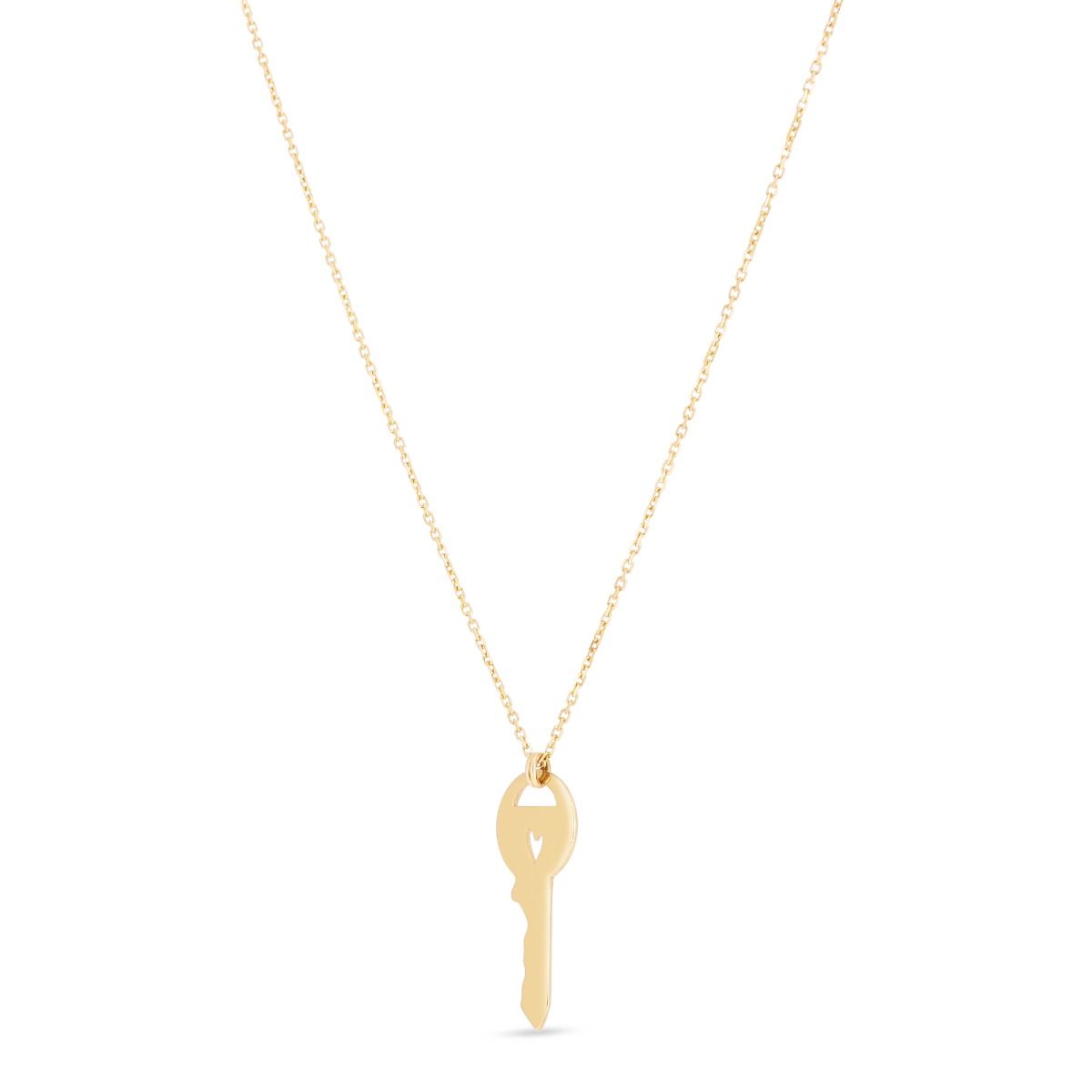 14K Yellow Gold Heart Key Necklace with Spring Ring Clasp L532