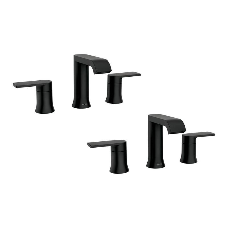8 in. Widespread Double Handle Bathroom Faucet with Drain in Matte Black 2-Pack S349
