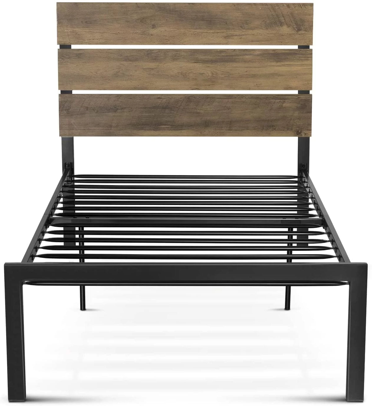 Queen Size Rustic Industrial Platform Bed Frame with Wood Headboard T93618