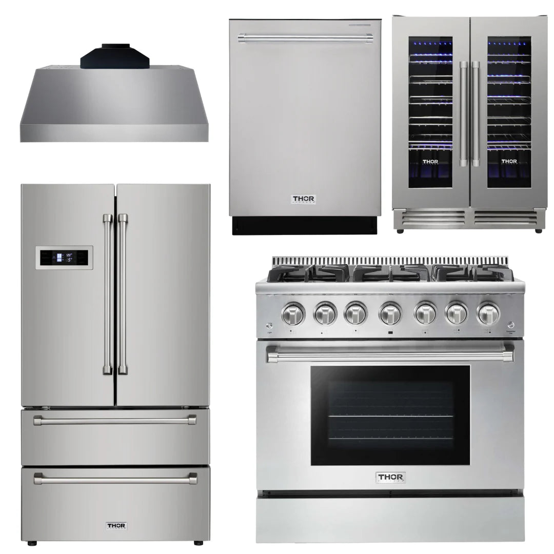 36 Propane Gas Range, Range Hood, Refrigerator, Dishwasher, Wine Cooler M102558