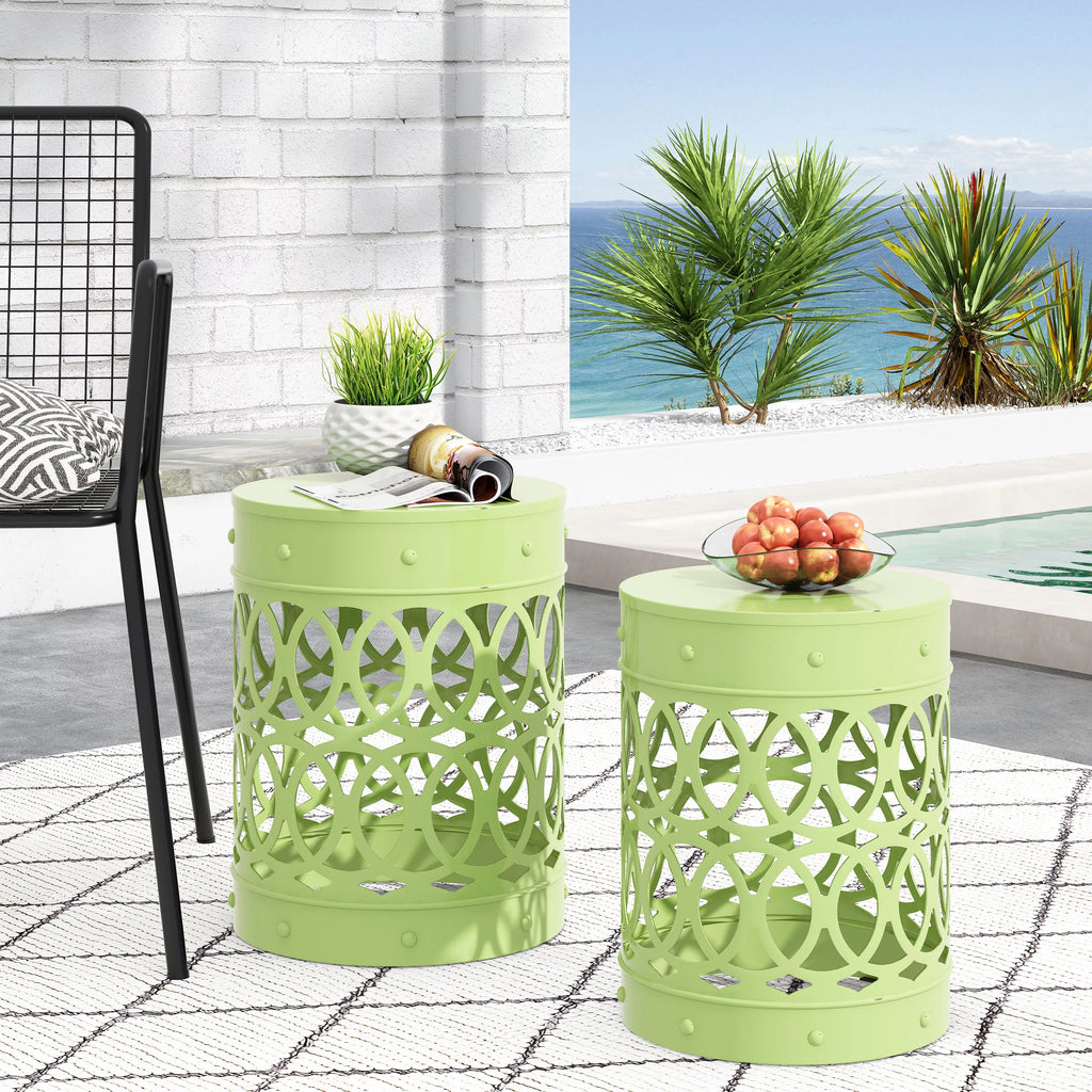 Green Metal Outdoor Side Tables, Set of 2 T3742