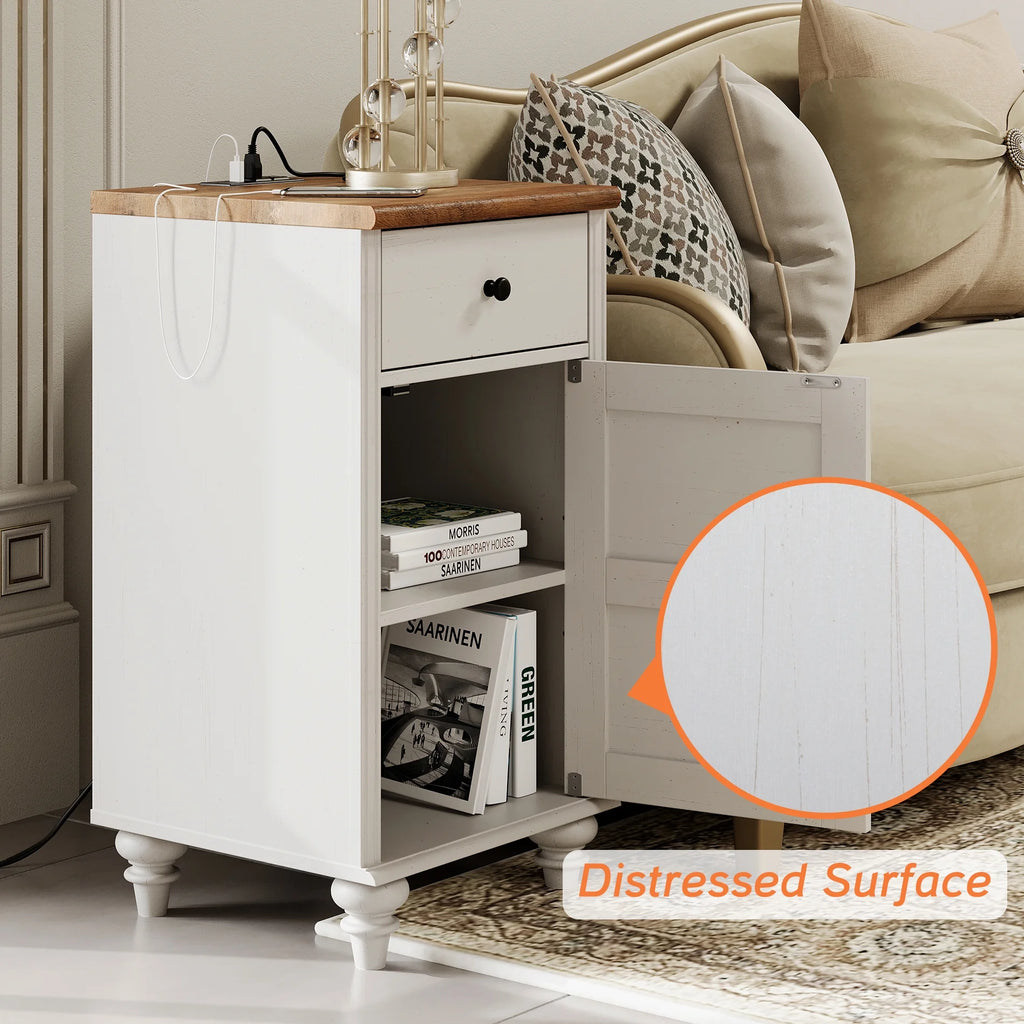 White and Oak 2 Drawer Nightstand with Open Shelf M11364