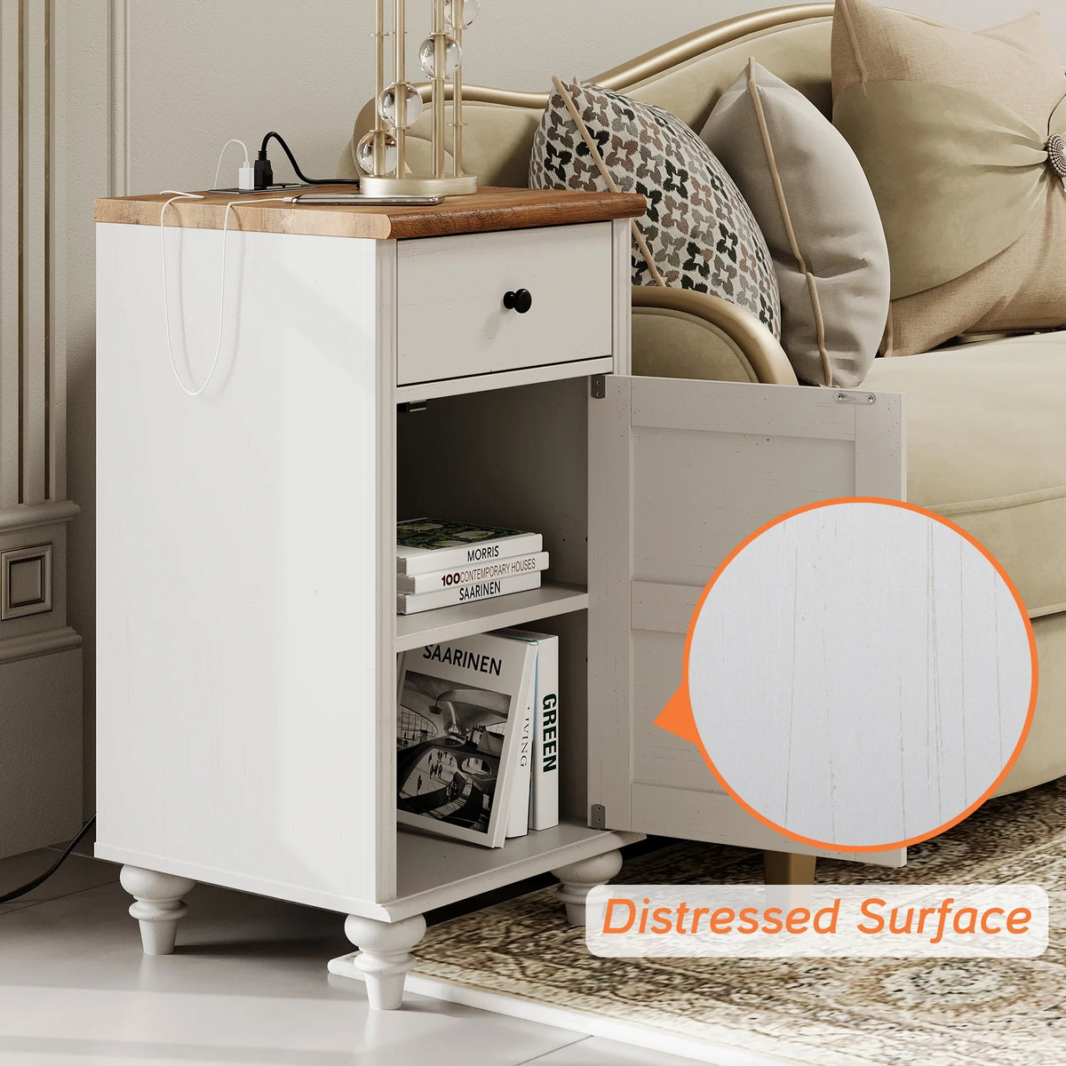 White and Oak 2 Drawer Nightstand with Open Shelf M11364