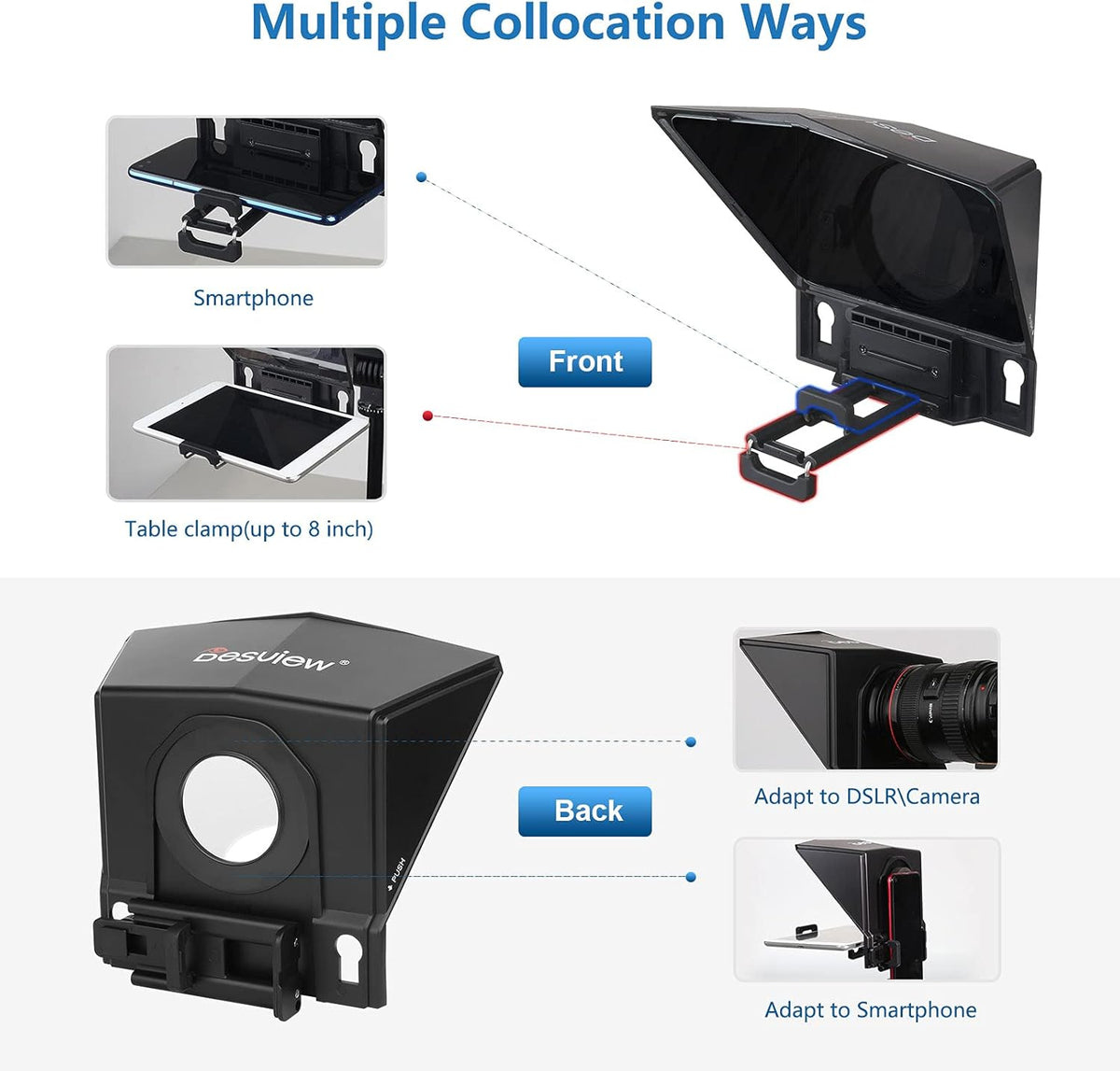Desview T2 Protable Teleprompter 70/30 Beam Splitter Glass with APP Remote Control Pack of 2 O676