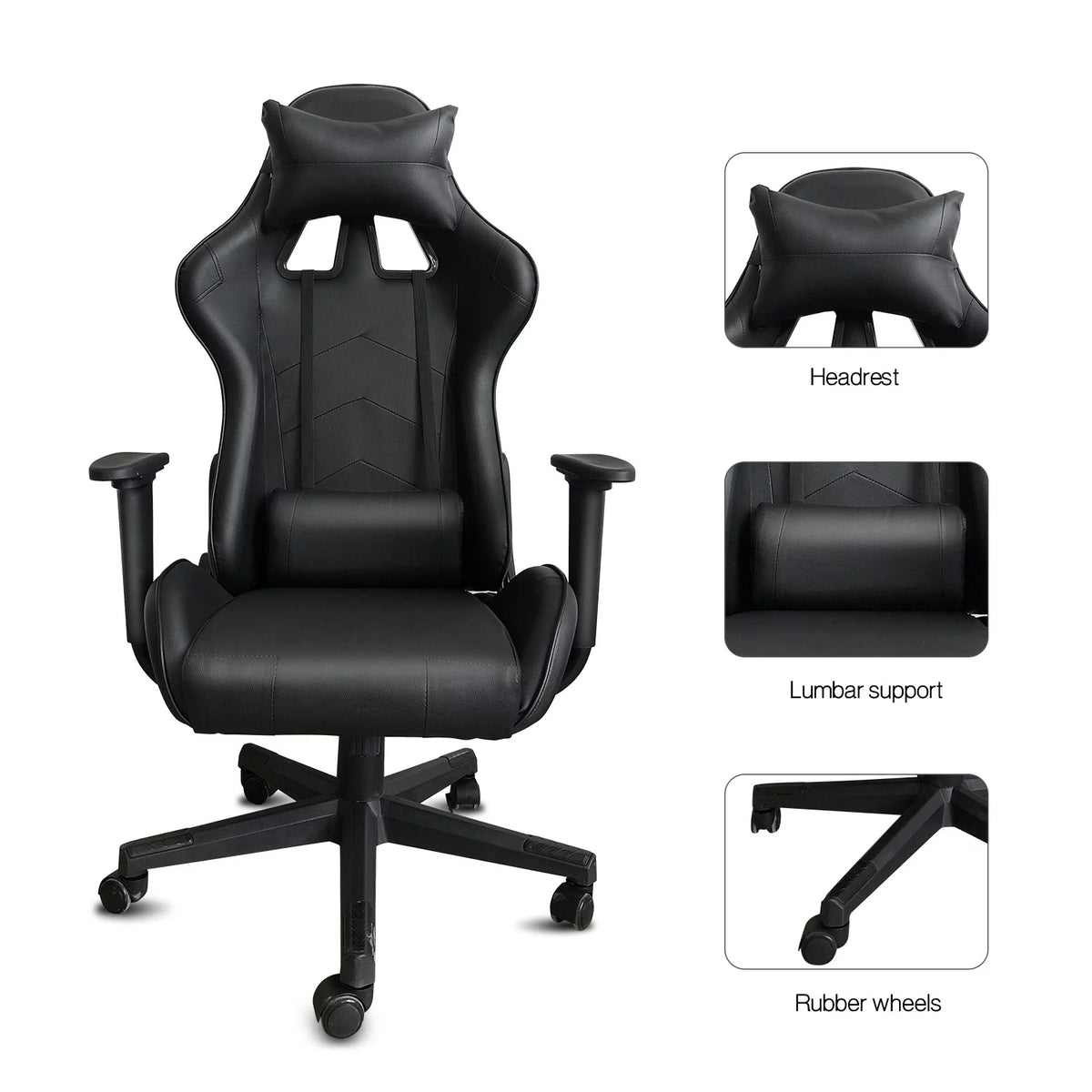 Black Ergonomic Reclining Gaming Chair with Lumbar Support U8429