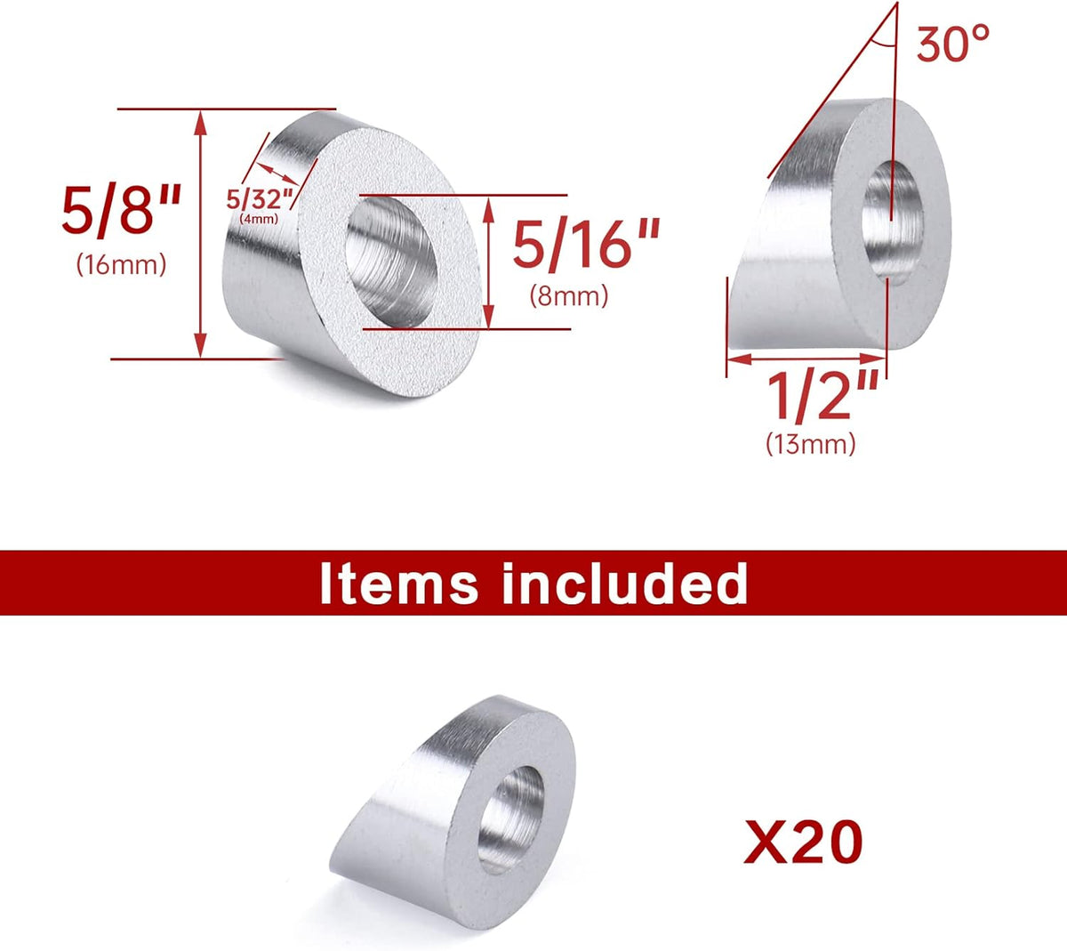 20 Pack Stainless Steel Angle Beveled Washer K8338