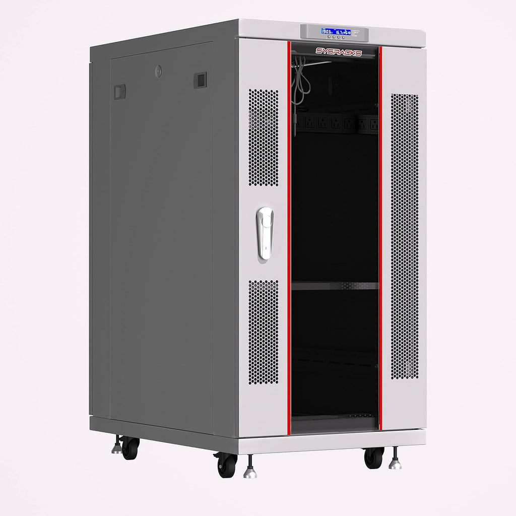 22U 35 Inch Deep Grey White Server Rack Cabinet Enclosure on Wheels O486