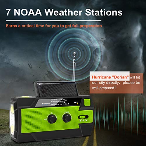 Emergency Solar Hand Crank Weather Radio with Flashlight Green A9553
