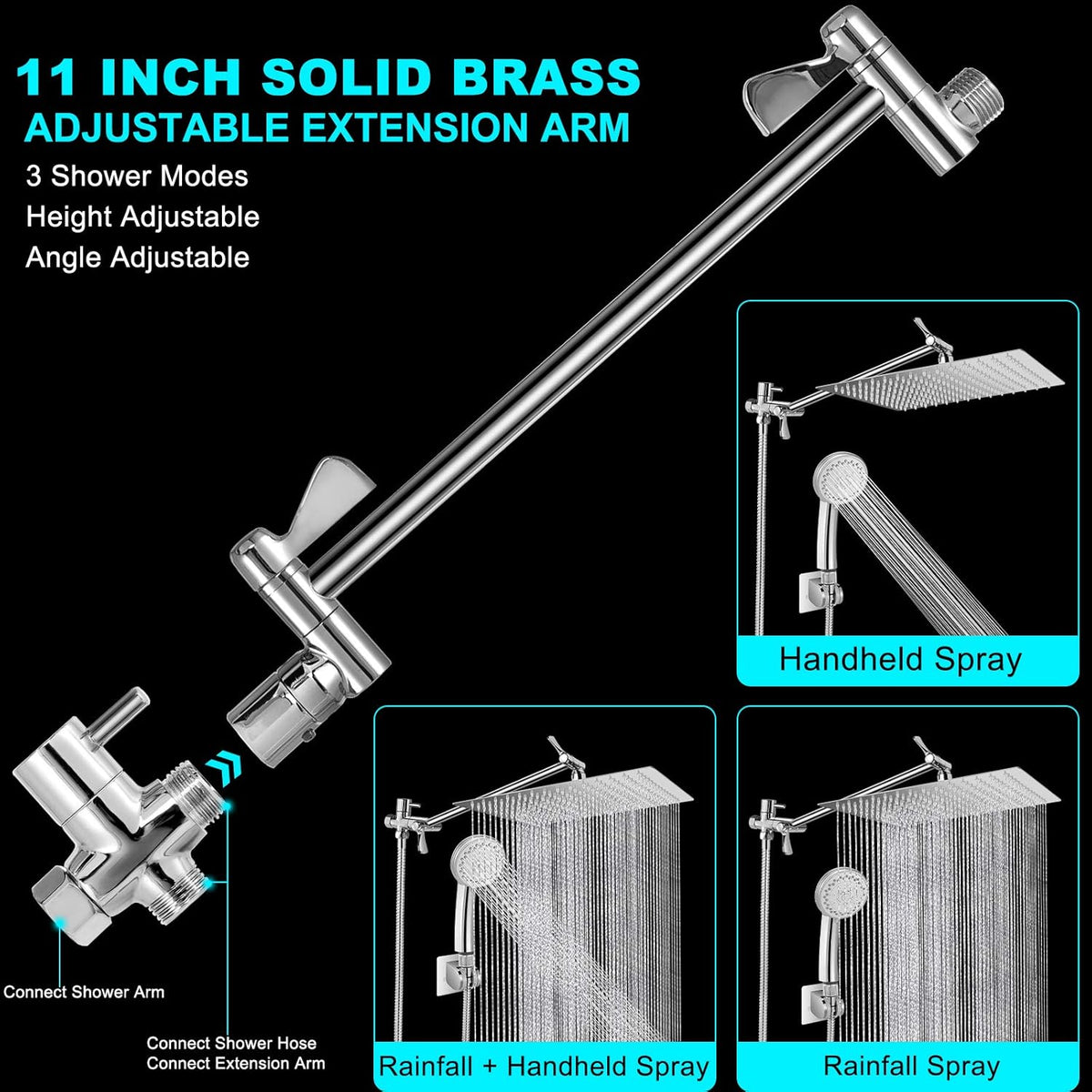 Stainless Steel Dual Square Rainfall Shower Head with Handheld Spray Pack of 2 K5590