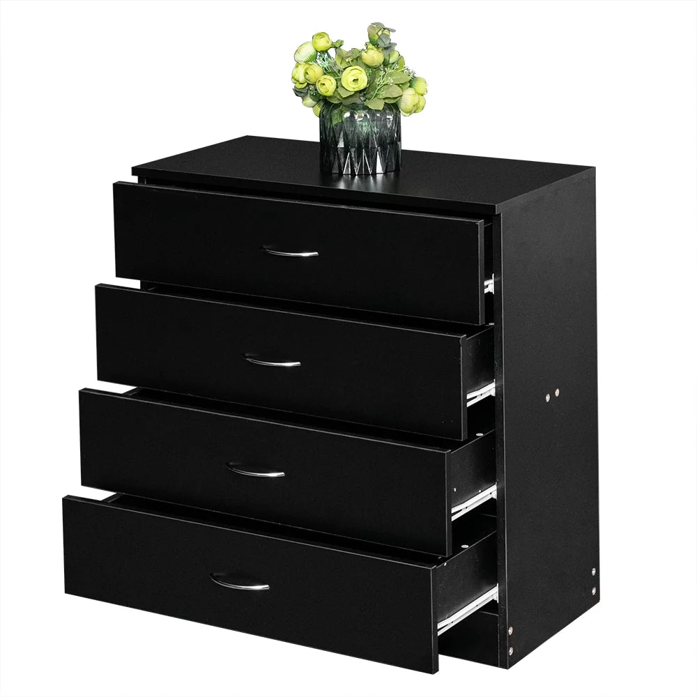Black 4 Drawer Wood Nightstand Q4888