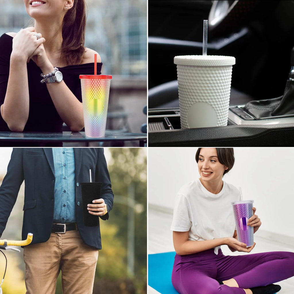 Studded Tumbler with Straw, Double Walled Iridescent 24oz BPA Free G25131