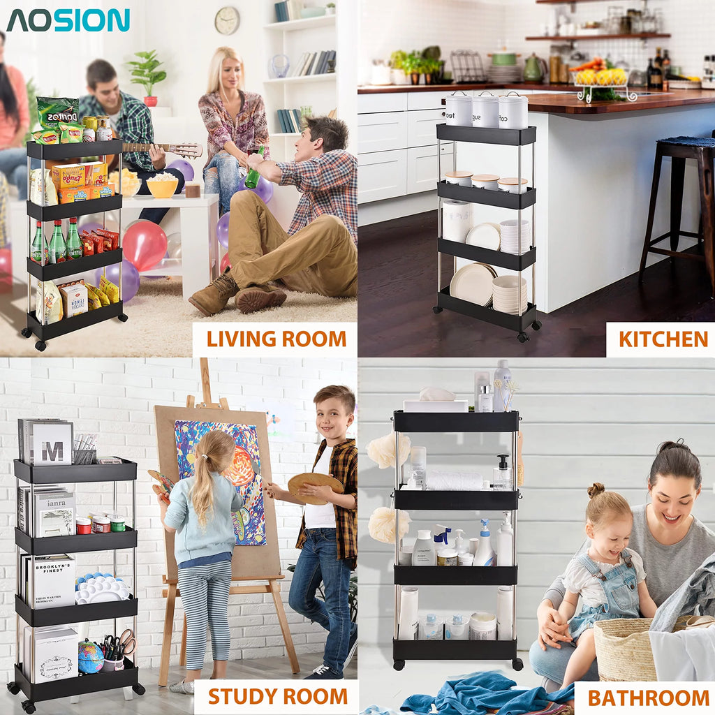 4-Tier Slim Rolling Storage Cart with Wheel H8449