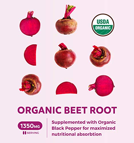 Organic Beet Root Powder 120 Tablets 1350mg Beets Per Serving with Black Pepper I156144