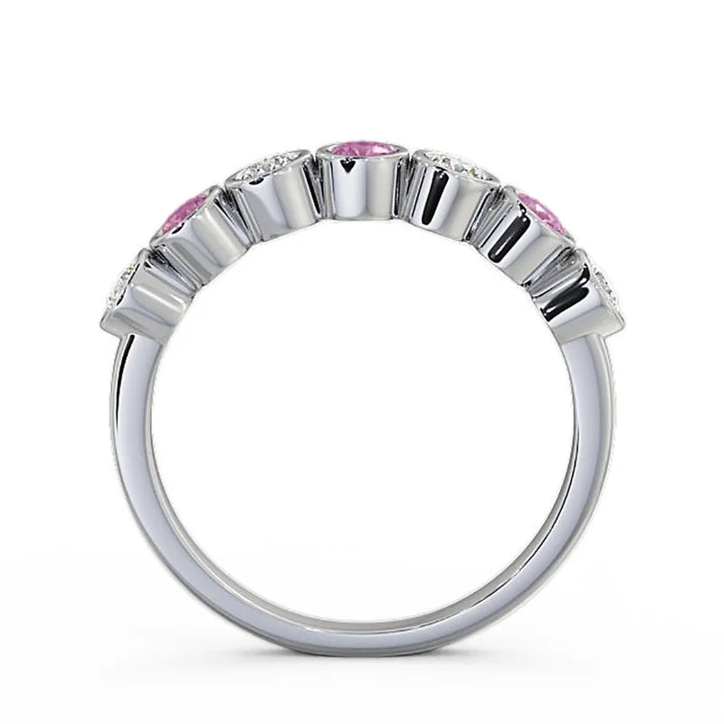 0.70 Ct Round Cut Pink Sapphire Real Diamond Eternity Band 14K White Gold Size 6 M4629