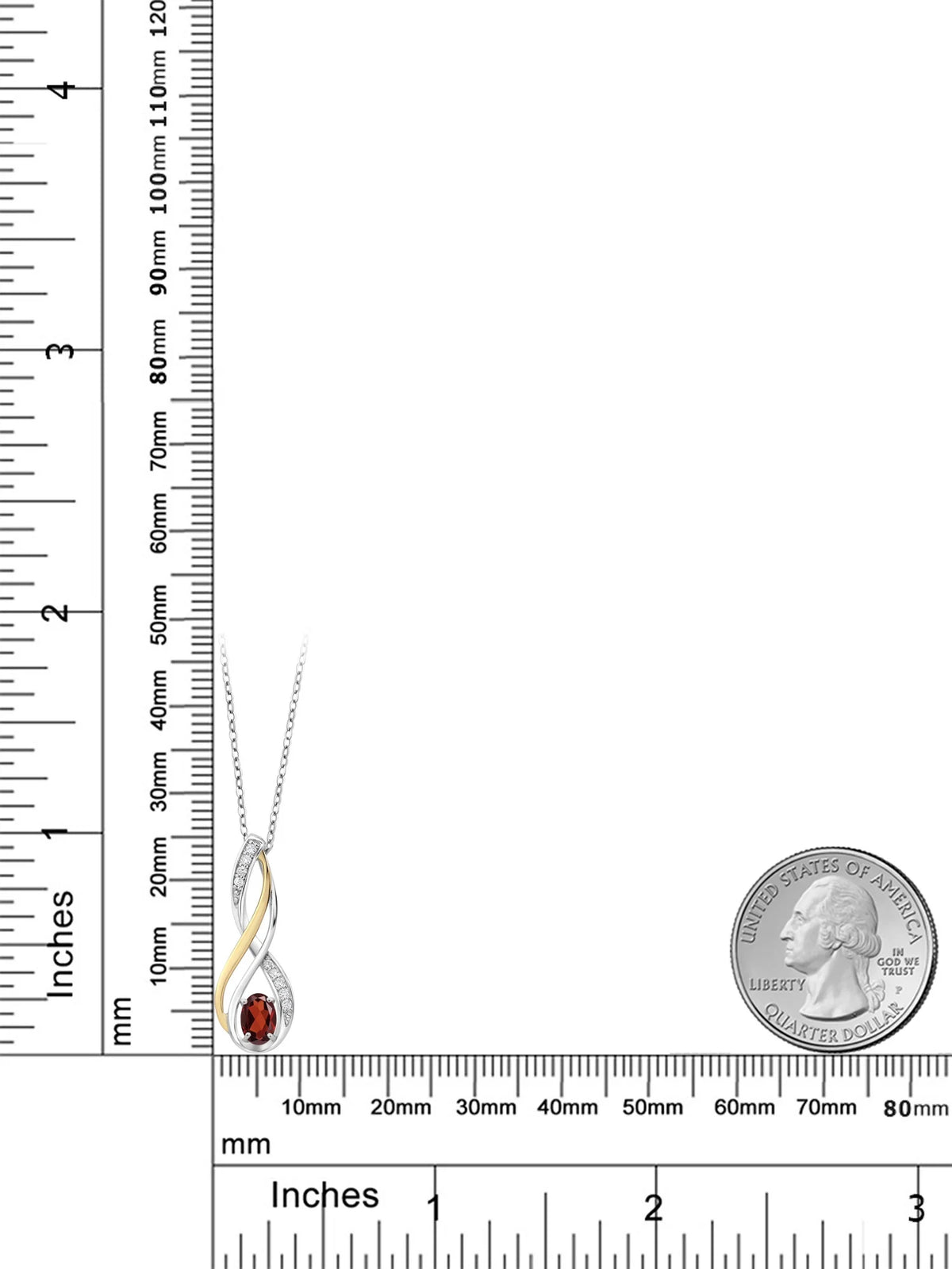 10K Yellow Gold and 925 Sterling Silver Red Garnet and White Lab Grown Diamond Pendant Necklace D383