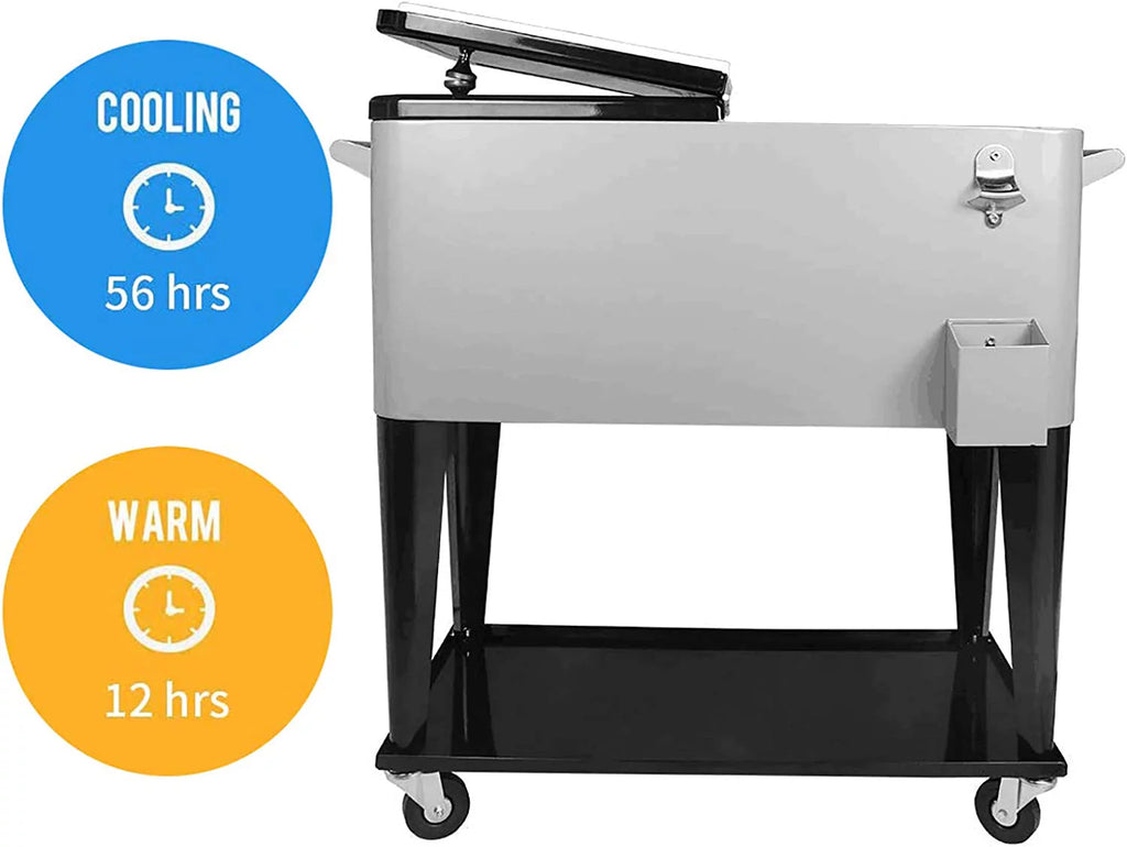 80QT Rolling Cooler Cart with Wheels Silver A968085