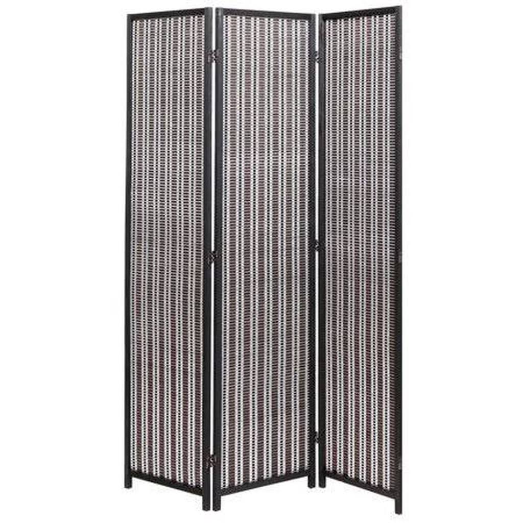 3 Panel Black Wood and Bamboo Weave Room Divider U941