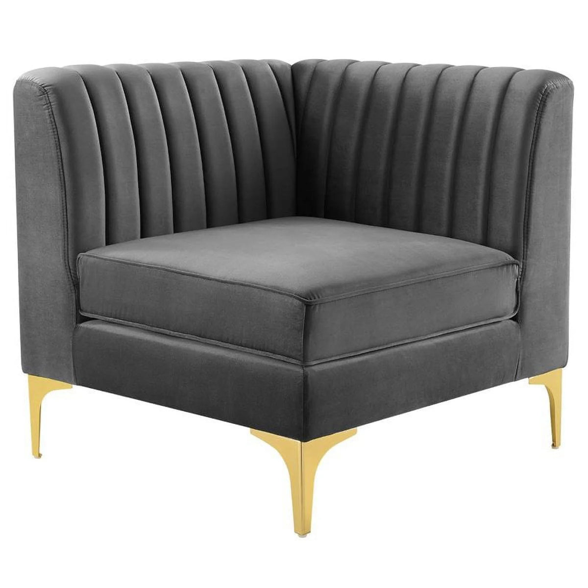 6-Piece Channel Performance Velvet Tufted Sectional Sofa in Gray Q78224