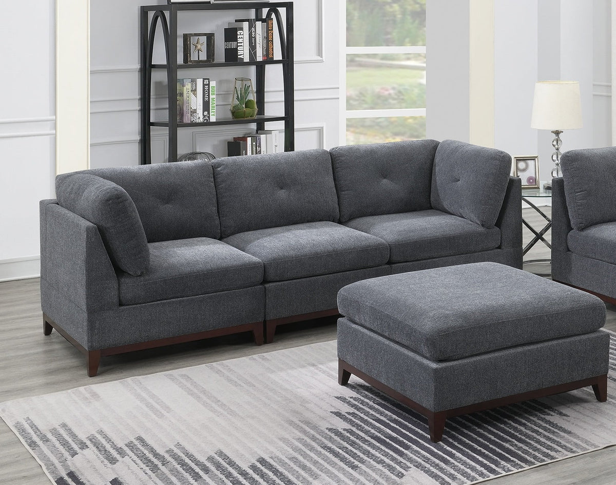 Modular Corner Sofa Set with Ottoman, Ash Gray Chenille Z355