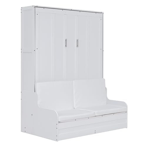 White Queen Size Wood Murphy Bed with Cushion V773285
