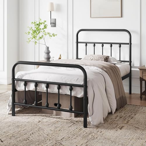Black Full Size Metal Platform Bed Frame with Headboard Q478930