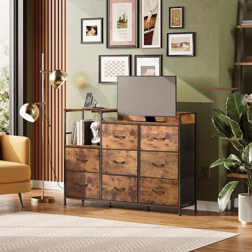 White 8 Drawer Fabric Dresser with Charging Station B7568
