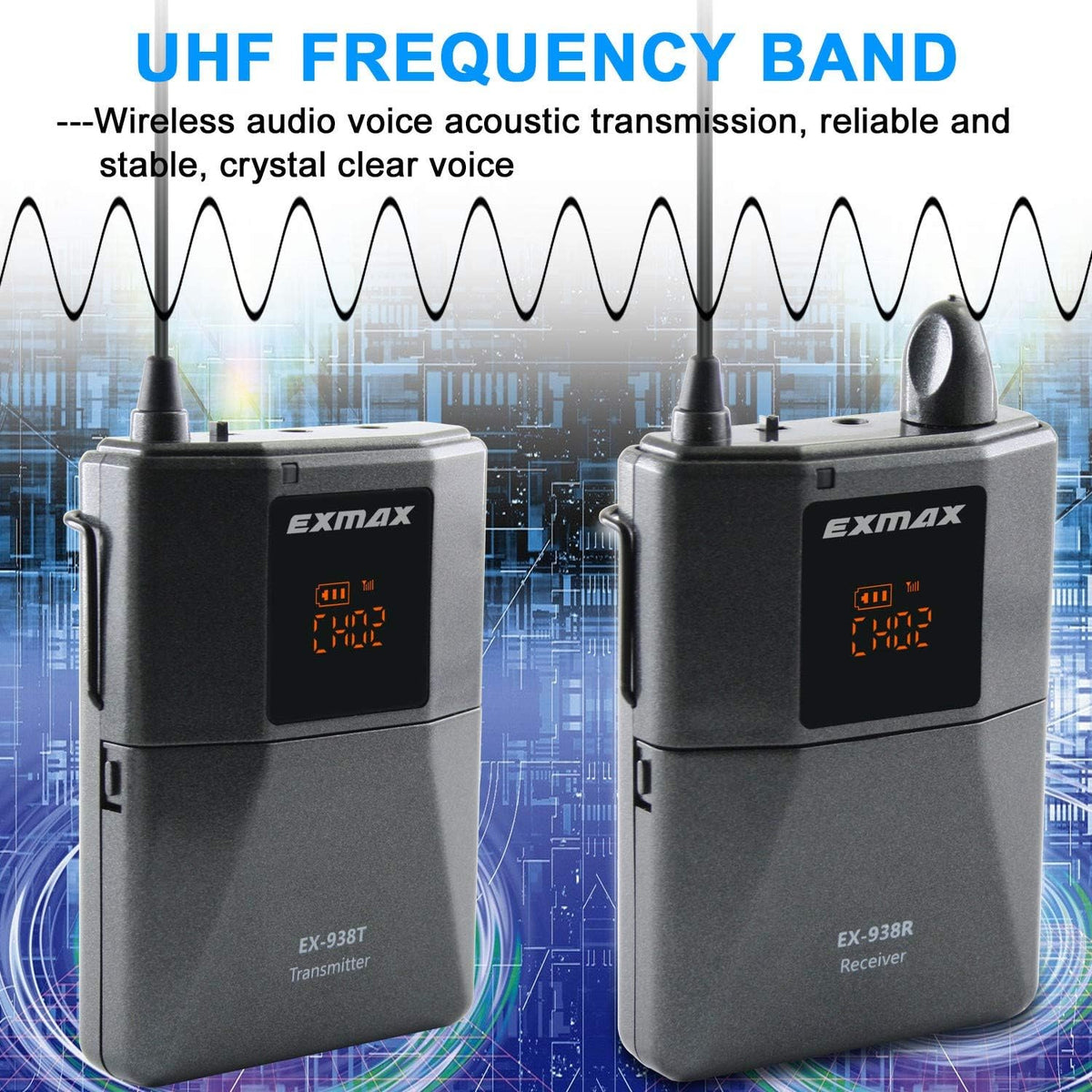 UHF Wireless Voice Audio Transmission System - 1 Transmitter & 10 Receivers Q555