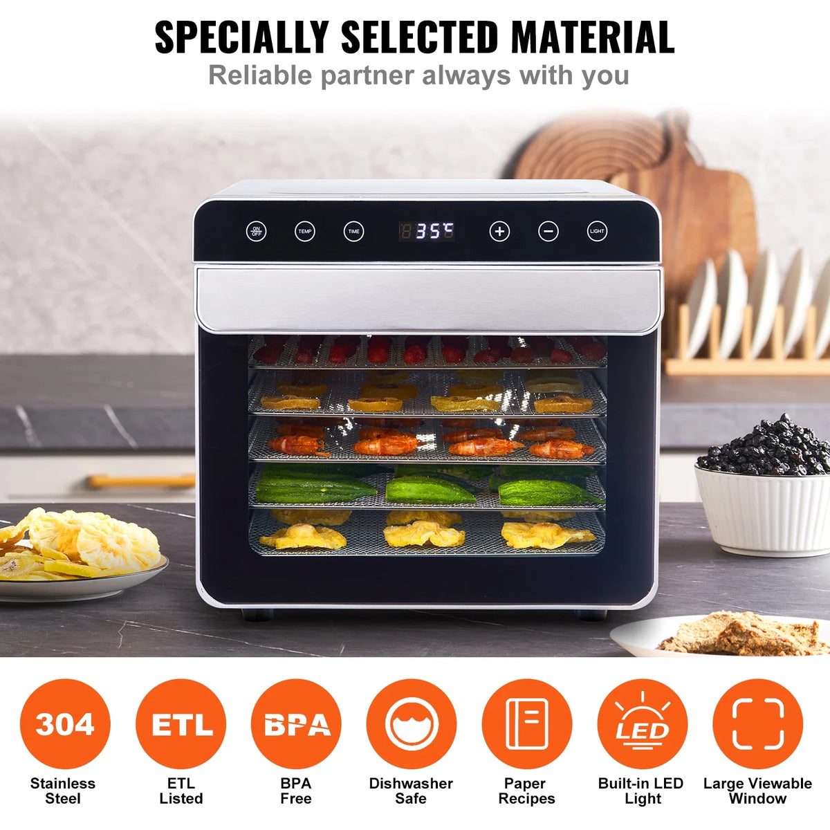 6 Tray Stainless Steel Food Dehydrator Machine W596