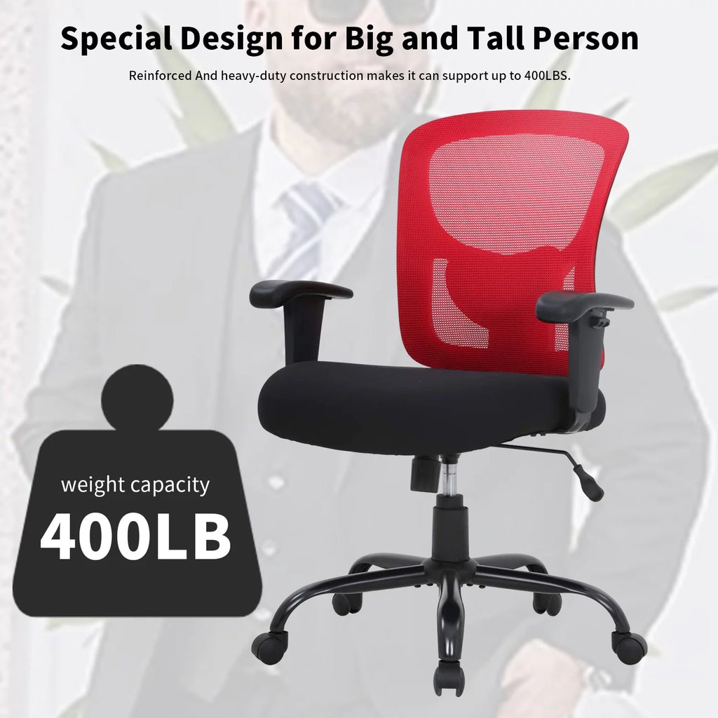Big and Tall 400lbs Mesh Ergonomic Office Chair with Massage, Red M415689