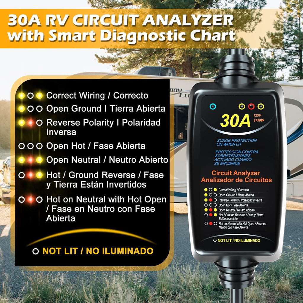 30A Portable RV Surge Protector with Circuit Analyzer S147